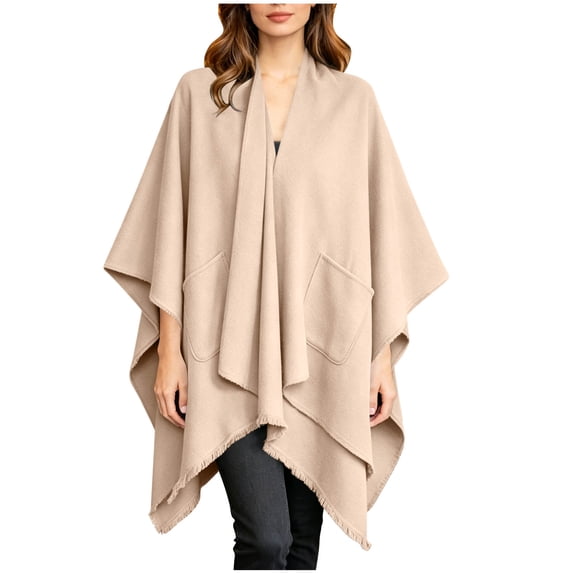 Levmjia Women Shawl Solid Color Irregular Hem Wrap Cape Soft Warm Loose Oversized Outerwear Autumn Winter Daily Dating Travel Trendy