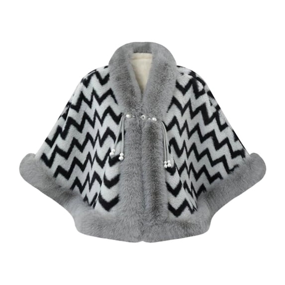 Levmjia Women Shawl Striped Trim Wrap Cape Warm Open Front Loose Outerwear Autumn Winter Street Shopping Date Soft Variations Available