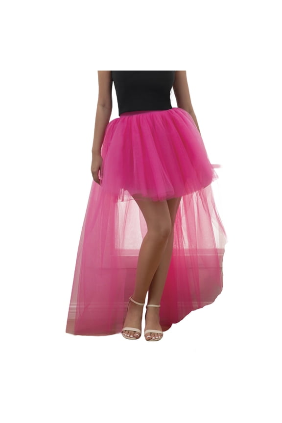 Women Skirt High Low Irregular Mesh Solid Color Asymmetrical Tulle Party Skirt With Train Elegant Prom Cocktail Dress For Special Occasions
