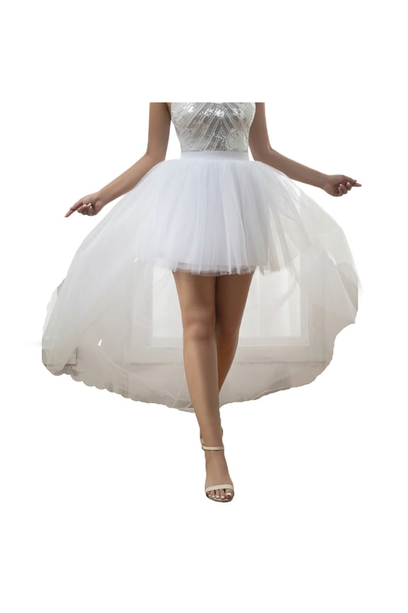 Women Skirt High Low Irregular Mesh Solid Color Asymmetrical Tulle Party Skirt With Train Elegant Prom Cocktail Dress For Special Occasions