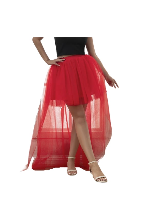 Women Skirt High Low Irregular Mesh Solid Color Asymmetrical Tulle Party Skirt With Train Elegant Prom Cocktail Dress For Special Occasions