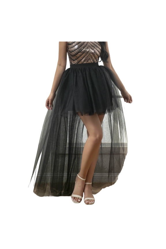 Women Skirt High Low Irregular Mesh Solid Color Asymmetrical Tulle Party Skirt With Train Elegant Prom Cocktail Dress For Special Occasions
