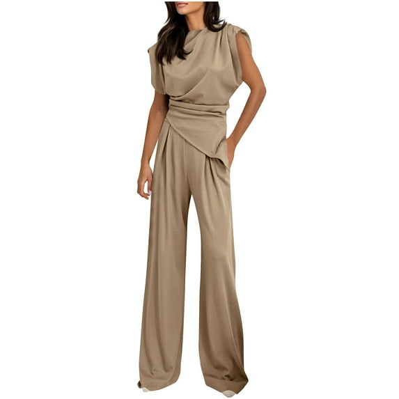 Levmjia Women Sleeveless Jumpsuit Summer Casual Solid Color Polyester Two Piece Outfit Sexy Comfortable Stretchy Lounge Wear for Daily Vacation Party Options Limited Edition