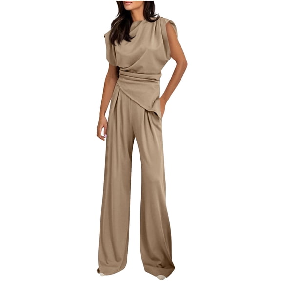Levmjia Women Sleeveless Jumpsuit Summer Casual Solid Color Polyester Two Piece Outfit Comfortable Stretchy Wear for Daily Vacation Party Options