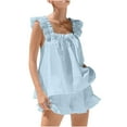 thumbnail image 1 of Levmjia Women Sleeveless Ruffle Tops Shorts Set Summer Casual Outfits Soft Polyester Two Piece Pajama Wear Solid Color Comfortable Sleepwear wear Set for Women, 1 of 7
