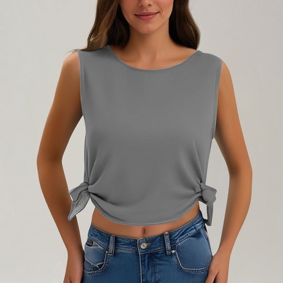 Levmjia Women Sleeveless Tank Tops Casual Round Neck Summer Pullover Blouse Soft Comfortable Stretchy Polyester Spandex Fashion T Shirt for Daily Wear Workout Home Office