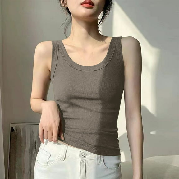 Levmjia Women Sleeveless Tank Tops Casual Summer Blouse Soft Breathable Stretchy Round Neck Loose Fit Solid Color T Shirt for Daily Wear Workout Yoga