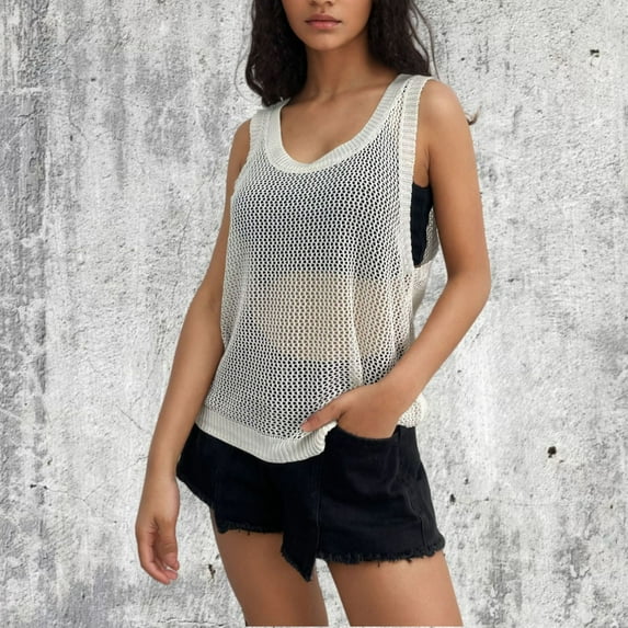 Levmjia Women Sleeveless Tank Tops Casual Summer Loose Fit Solid Color Stretchy Comfortable Blouse for Daily Wear Beach Party