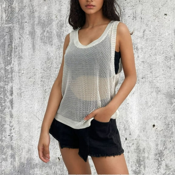 Levmjia Women Sleeveless Tank Tops Casual Summer Loose Fit Solid Color Stretchy Comfortable Blouse for Daily Wear Beach Party
