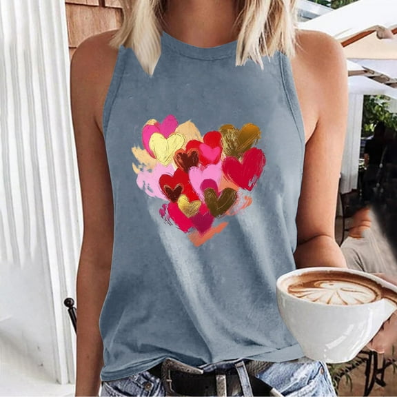 Levmjia Women Sleeveless Tops Summer Casual Round Neck Printed Pullover Tank Tops Soft Comfortable Polyester Blouse for Daily Wear Spring Outfits Fashion Tee