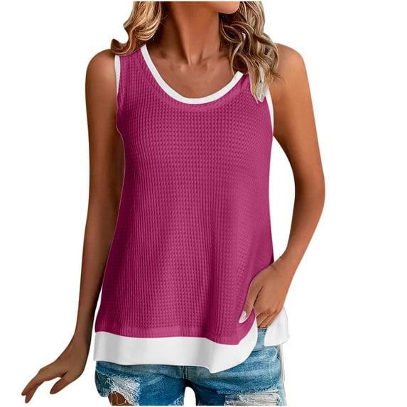 Levmjia Women Sleeveless Tops Summer Casual Round Neck Tank Tops Soft Polyester Solid Color Blouse for Women Fashion Pullover Tee