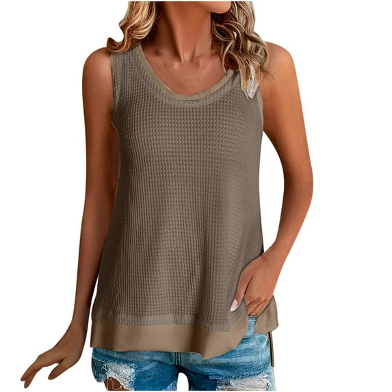 Levmjia Women Sleeveless Tops Summer Casual Round Neck Tank Tops Soft Polyester Solid Color Blouse for Women Fashion Pullover Tee
