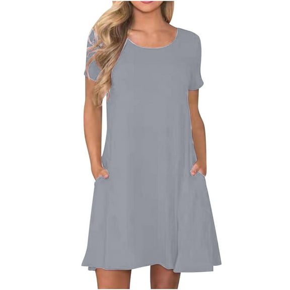 Levmjia Women Summer Dress Casual V-Neck Short Sleeve Button Long Lightweight Soft Polyester Comfortable Mid-Calf Length Party Wedding Spring Fashion
