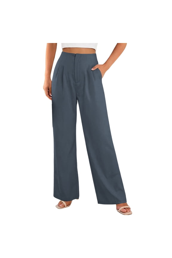 Women Summer Dress Pants High Waisted Pleated Wide Leg Trousers Solid Color Casual Work Office Chic Loose Fit Elegant Lounge Pants