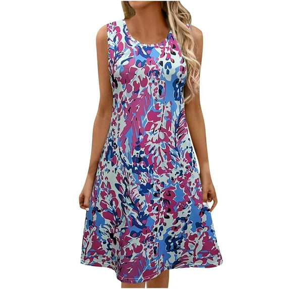 Levmjia Women Summer Dresses Casual Sleeveless Polyester Floral Print Loose Fit Round Neck Beach Vacation Outfit Multi Colors Limited Offer