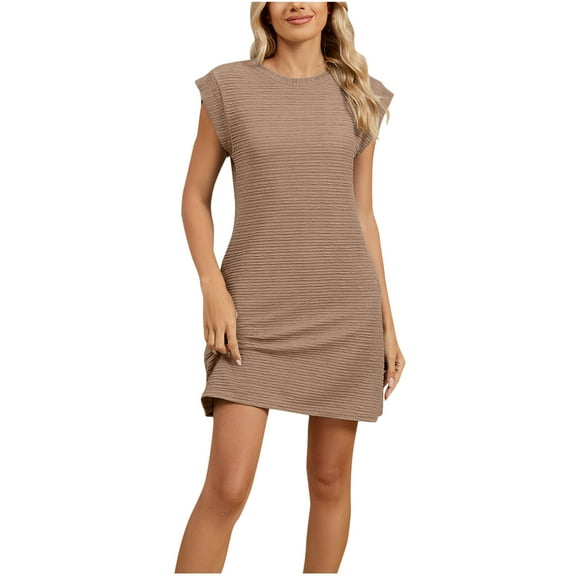 Levmjia Women Summer Dresses Sleeveless Casual Round Neck Loose Fit Polyester Solid Color Comfortable Beach Vacation Limited Offer