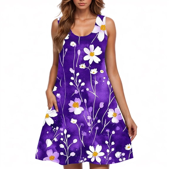 Levmjia Women Summer Dresses Sleeveless Floral Round Neck Casual Cotton Comfortable Loose Fit Beach Vacation Work Wear Multi Color Options Limited Stock