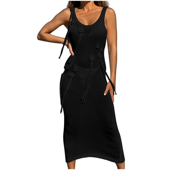 Levmjia Women Summer Dresses Sleeveless Round Neck Casual Polyester Comfortable Solid Color Vacation Beach Work Office Multi Color Option