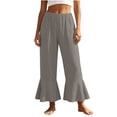 thumbnail image 1 of Levmjia Women Summer Solid Color Wide Leg Pants Casual Loose Fit Flare Bell Bottom Trousers with Pockets Elastic Waist Ruffle Hem Pants, 1 of 9