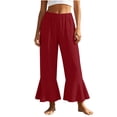 thumbnail image 1 of Levmjia Women Summer Solid Color Wide Leg Pants Casual Loose Fit Flare Bell Bottom Trousers with Pockets Elastic Waist Ruffle Hem Pants, 1 of 9