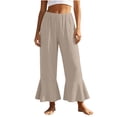 thumbnail image 1 of Levmjia Women Summer Solid Color Wide Leg Pants Casual Loose Fit Flare Bell Bottom Trousers with Pockets Elastic Waist Ruffle Hem Pants, 1 of 9