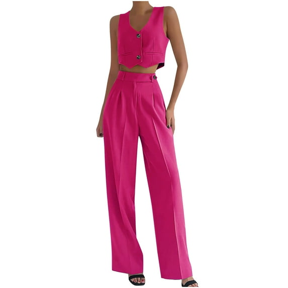Levmjia Women Summer Wide-Leg Pants Set V-Neck Sleeveless Waistcoat V-Neck Breathable Stretch Comfort Casual Workout Office Wear Multi-Color Options Plus Size Available