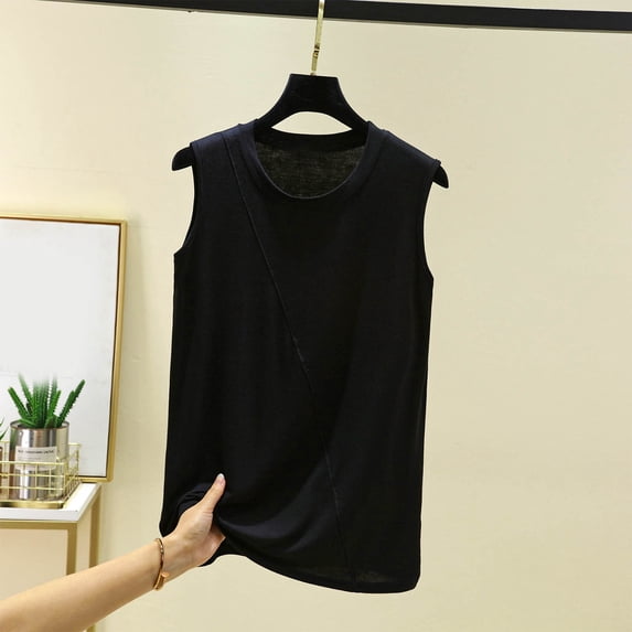 Levmjia Women Tank Tops Sleeveless Round Neck Casual Summer Tshirt Polyester Soft Comfortable Stretchy Slim Fit Solid Color Tee for Daily Wear