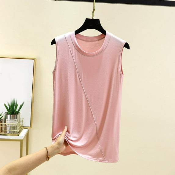 Levmjia Women Tank Tops Sleeveless Round Neck Casual Summer Tshirt Polyester Soft Comfortable Stretchy Slim Fit Solid Color Tee for Daily Wear