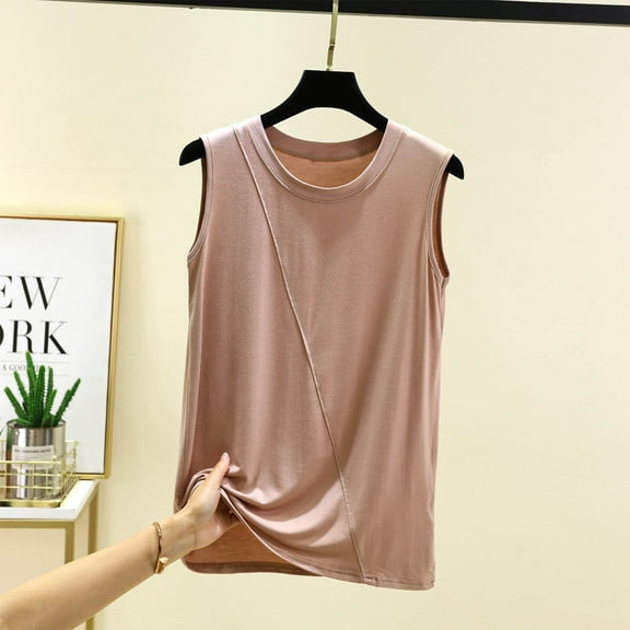 Levmjia Women Tank Tops Sleeveless Round Neck Casual Summer Tshirt Polyester Soft Comfortable Stretchy Slim Fit Solid Color Tee for Daily Wear