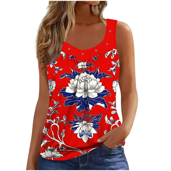 Levmjia Women Tank Tops V-Neck Casual Vest Floral Printed Sleeveless Blouse Summer Loose Fit Comfortable Stretchy T-Shirt For Daily Wear