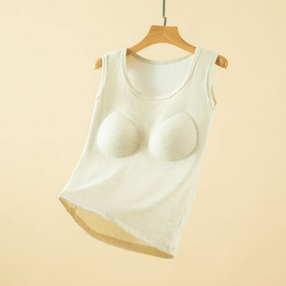 Levmjia Women Thermal Underwear Cashmere Wrapped Round Neck Vest With Chest Pad Sleeveless Warm Base Shirt Soft Lined Slim Fit Comfortable Winter Essentials