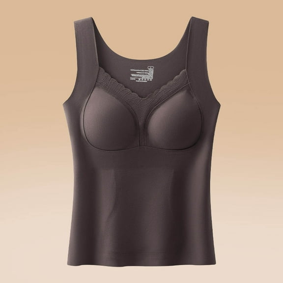 Levmjia Women Thermal Underwear Seamless Sleeveless Solid Color Vest Plus Velvet Soft Warm Base Tops With Built In Bra For Winter Comfort All Day