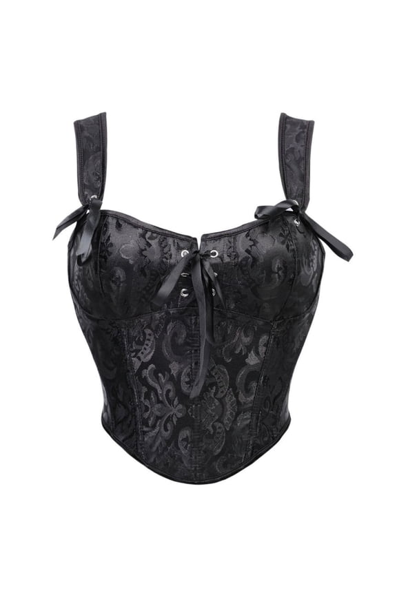 Women Tops Black Lace Up Vintage Corset Shaping V Neck Sleeveless Stretchy Bodycon Shirt For Party Club Night Out And Casual Wear