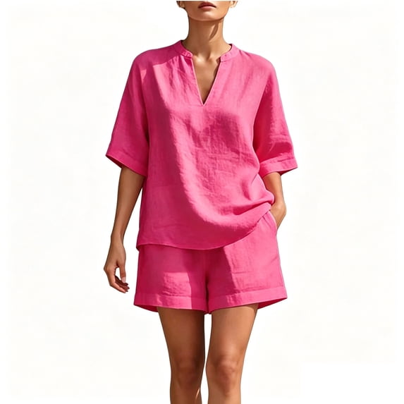 Levmjia Women Two Piece Outfits Summer Casual Short Sleeve Tops and Shorts Set Solid Color Sets Comfy Yoga Sportswear Matching Tracksuit