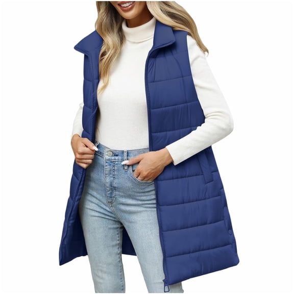 Levmjia Women Vest Winter Warm Solid Color Sleeveless Long Jacket Cotton Padded Thermal Puffer Coat With Pockets For Outdoor Casual Work Office And Daily Wear