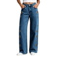 thumbnail image 1 of Levmjia Women Wide Leg Jeans with Side Metal Grommets High Waisted Baggy Denim Pants Streetwear Vintage Cargo Pants, 1 of 9