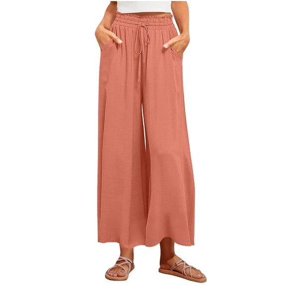 Levmjia Women Wide Leg Pants Casual Polyester High Waist Elastic Comfortable Loose Trousers for Spring Fall Sport Lounge Travel Plus Size S-XXL
