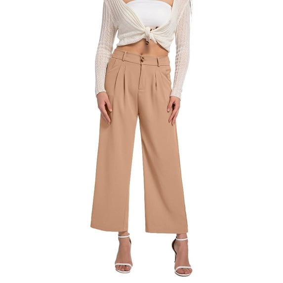 Levmjia Women Wide Leg Pants Cotton Linen High Waisted Solid Color Casual Work Pants for Spring Summer Comfortable Stretch Office Wear XS XXL