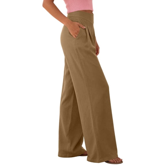 Levmjia Women Wide Leg Pants High Waisted Solid Color Casual Trousers with Pockets Elastic Waistband Flowy Straight Lounge Pants