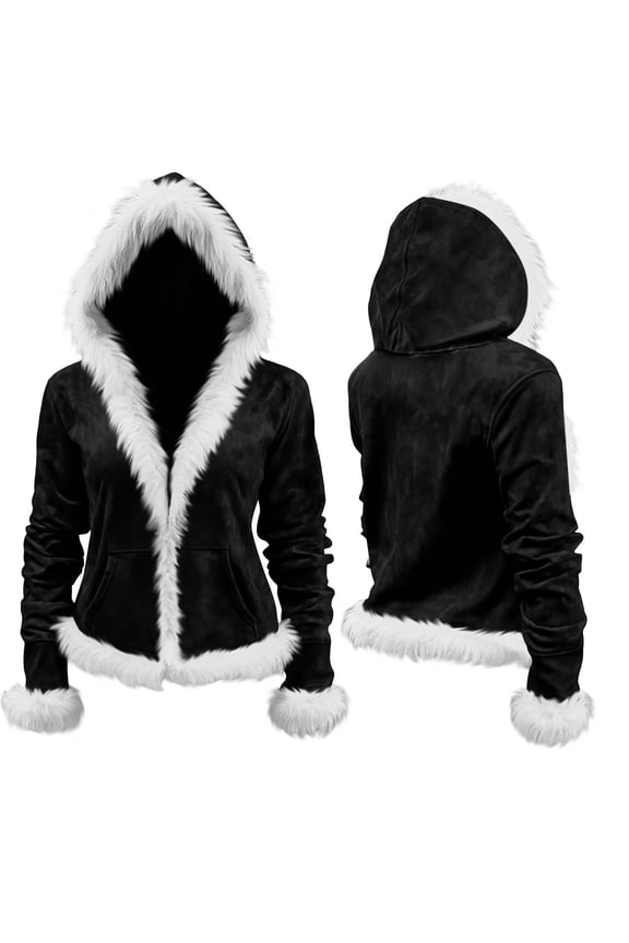 Women Winter Hooded Sweatshirt Coat Zipper Jacket long Sleeve With Pockets Cardigan Petite Solid Color Medium Loose Warm Blouse Christmas Party Vacation