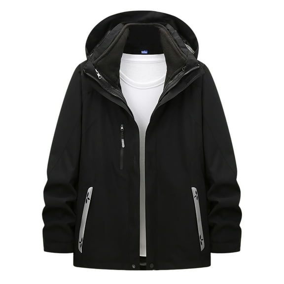 Levmjia Women's 3-in-1 Detachable Hooded Jacket 100% Polyester Twill Outdoor Windbreaker Color-Block Hiking Raincoat Waterproof Work-Style Parka Multi-Functional Zippered Coat S-3XL