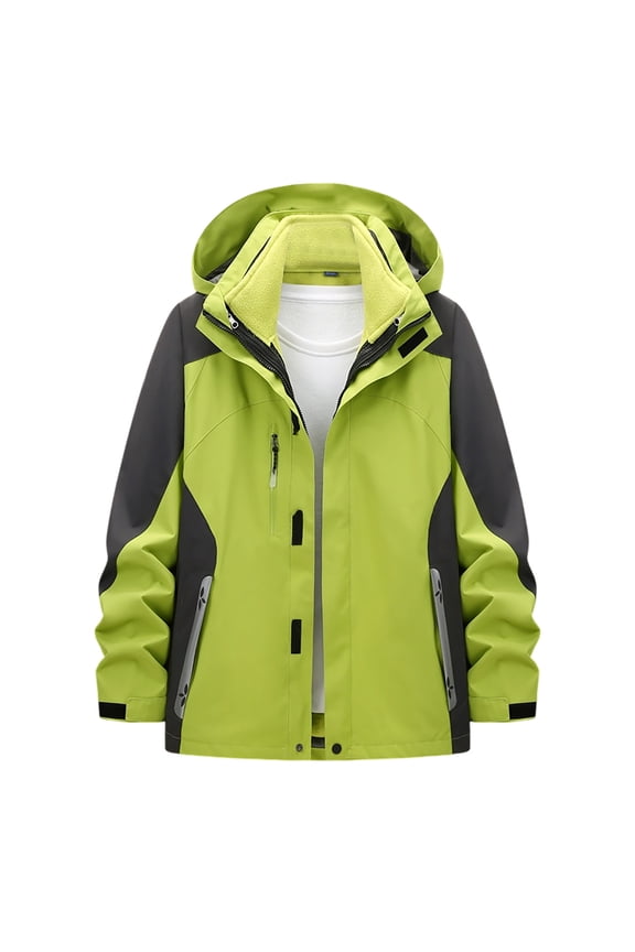 Women's 3-in-1 Detachable Hooded Jacket 100% Polyester Twill Outdoor Windbreaker Color-Block Hiking Raincoat Waterproof Work-Style Parka Multi-Functional Zippered Coat S-3XL