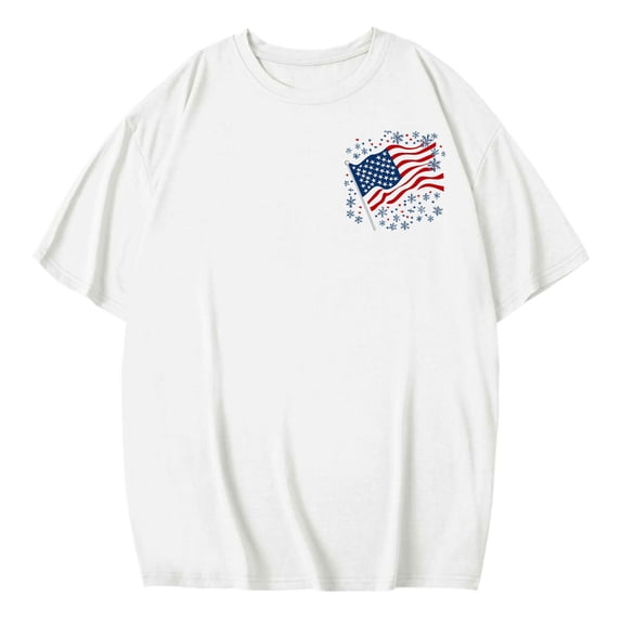 Levmjia Women's 4th of July T-Shirt Plus Size Patriotic Statue of Liberty American Flag Front Back Print Short Sleeve Crew Neck Longline Casual Summer Top for Independence Day Holiday