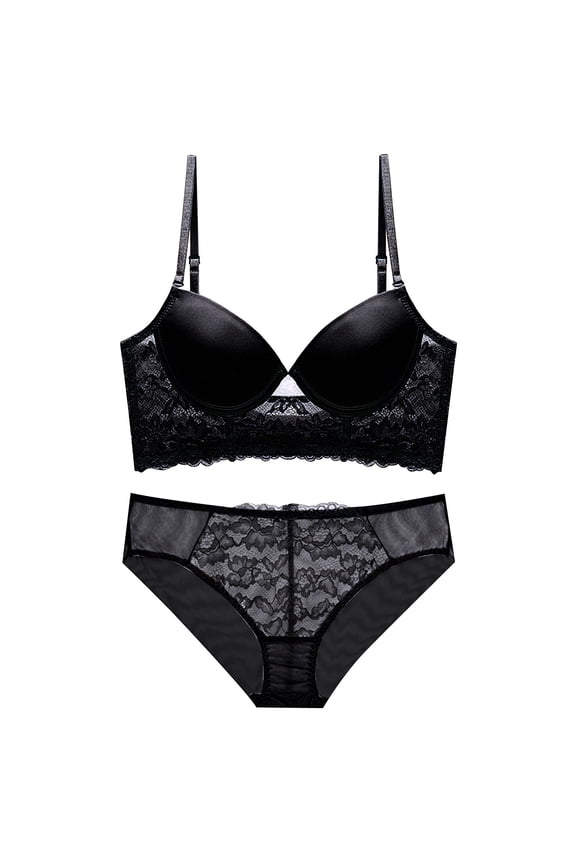 Women's Backless Lace Lingerie Set Push Up Solid Color Underwire Bra Panty Seamless Underwear Slim Fit Comfortable Breathable Everyday Wear