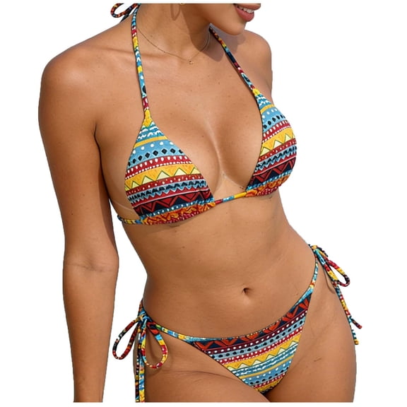 Levmjia Women's Bikini Set Fashion Low Waist Slim Fit Printed Tummy Control Adjustable Straps With Removable Pads Beach Vacation and Swimming Pool