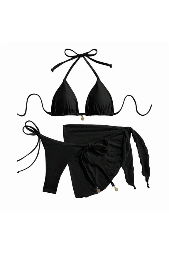 Women's Bikini Set Lace Up Swimsuit Solid Color High Waisted Tummy Control With Padded Bra Beach Vacation Swimming Wear