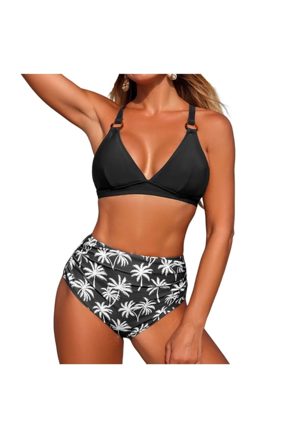 Women's Bikini Set V-Neck Camisole Printed Shorts High Waisted Tummy Control V Neck Swimsuit Quick Dry Beach Vacation Pool Party