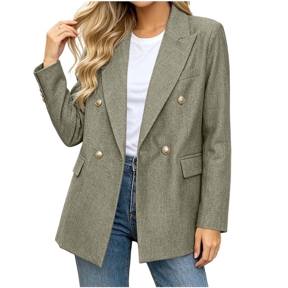 Levmjia Women's Blazer Jacket Double Breasted Long Sleeve Casual Work Office Suit Relaxed Fit Notched Lapel with Pockets