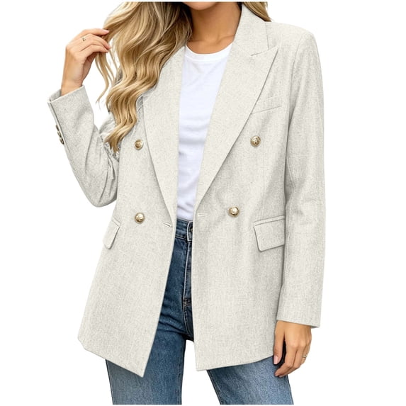 Levmjia Women's Blazer Jacket Double Breasted Long Sleeve Casual Work Office Suit Relaxed Fit Notched Lapel with Pockets