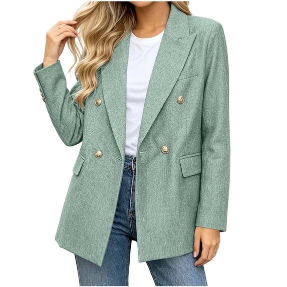 Levmjia Women's Blazer Jacket Double Breasted Long Sleeve Casual Work Office Suit Relaxed Fit Notched Lapel with Pockets